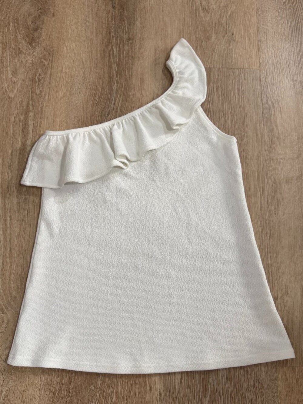 And The Why White One Shoulder Ruffle Top Size S
